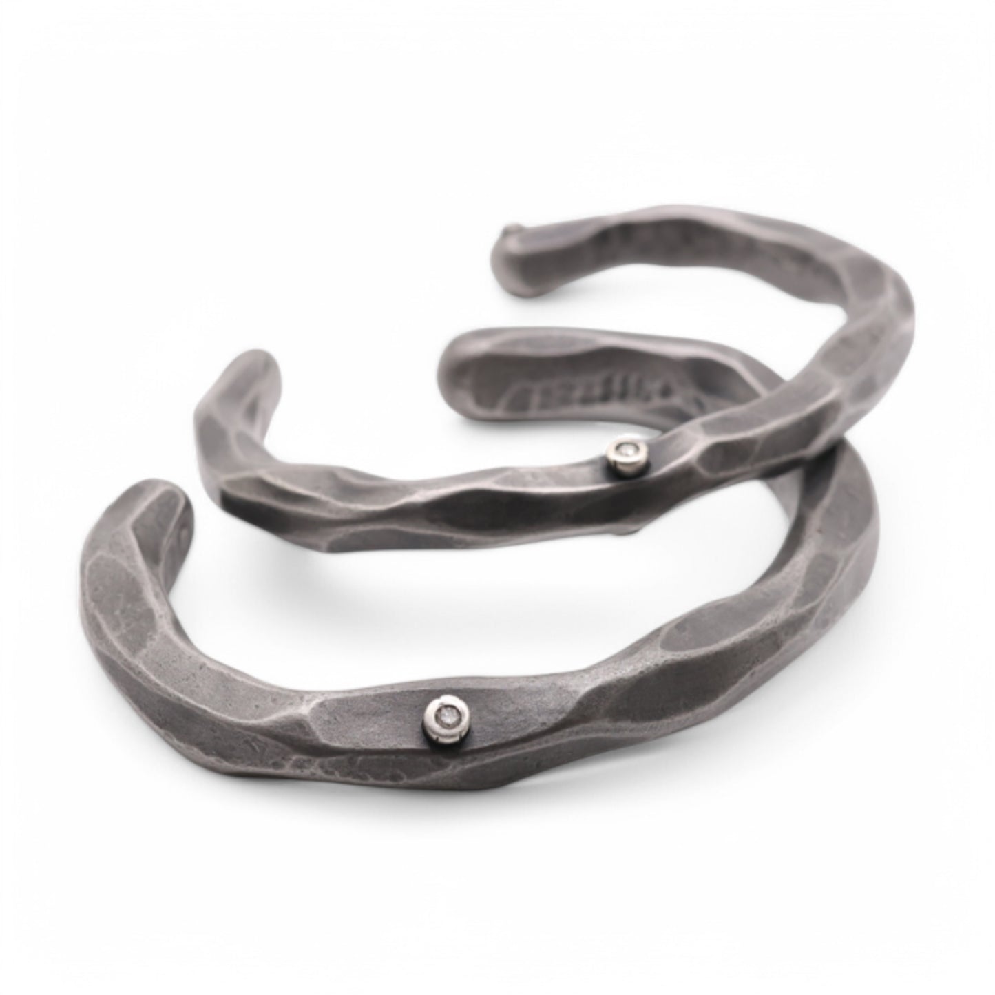 Stainless steel "Blacksmith" Cuff with Diamonds