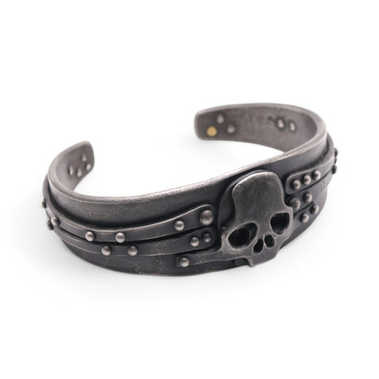 Bold Wide Stainless Steel Scull Cuff
