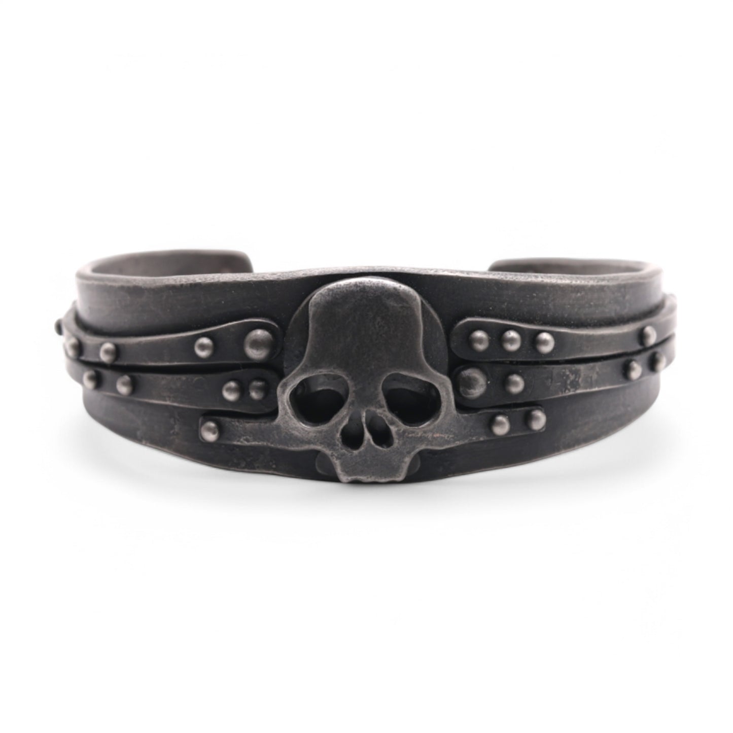 Bold Wide Stainless Steel Scull Cuff