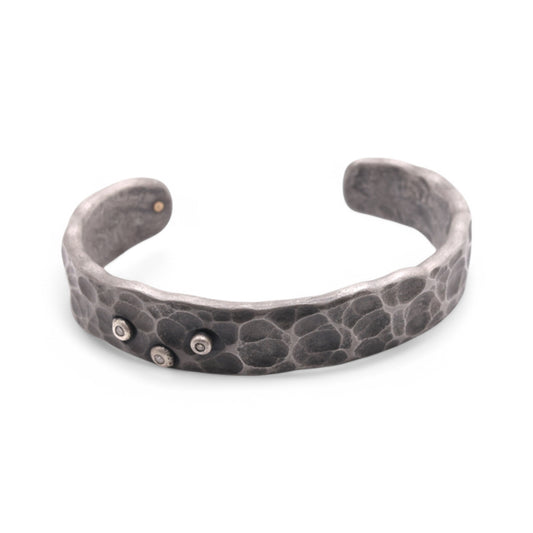 Wide Stainless Steel Cuff with Diamonds